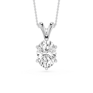 Oval Lab Grown Diamond Six Prong Double Bail Solitaire Pendant  - 16 to 18 Inches