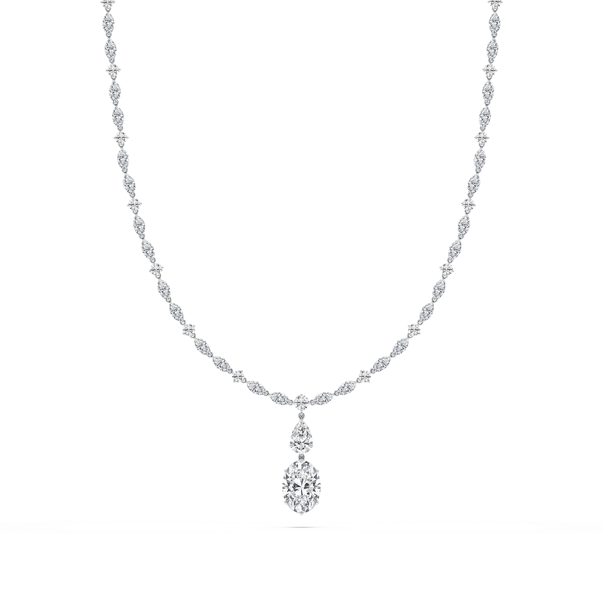 26 ¾ ctw Oval Lab Grown Diamond Two Stone Drop Necklace - 16 Inches- Signature Collection