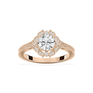 Dottie Round Lab Grown Diamond Milgrain Vintage Halo Engagement Ring
