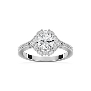 Dottie Round Lab Grown Diamond Milgrain Vintage Halo Engagement Ring
