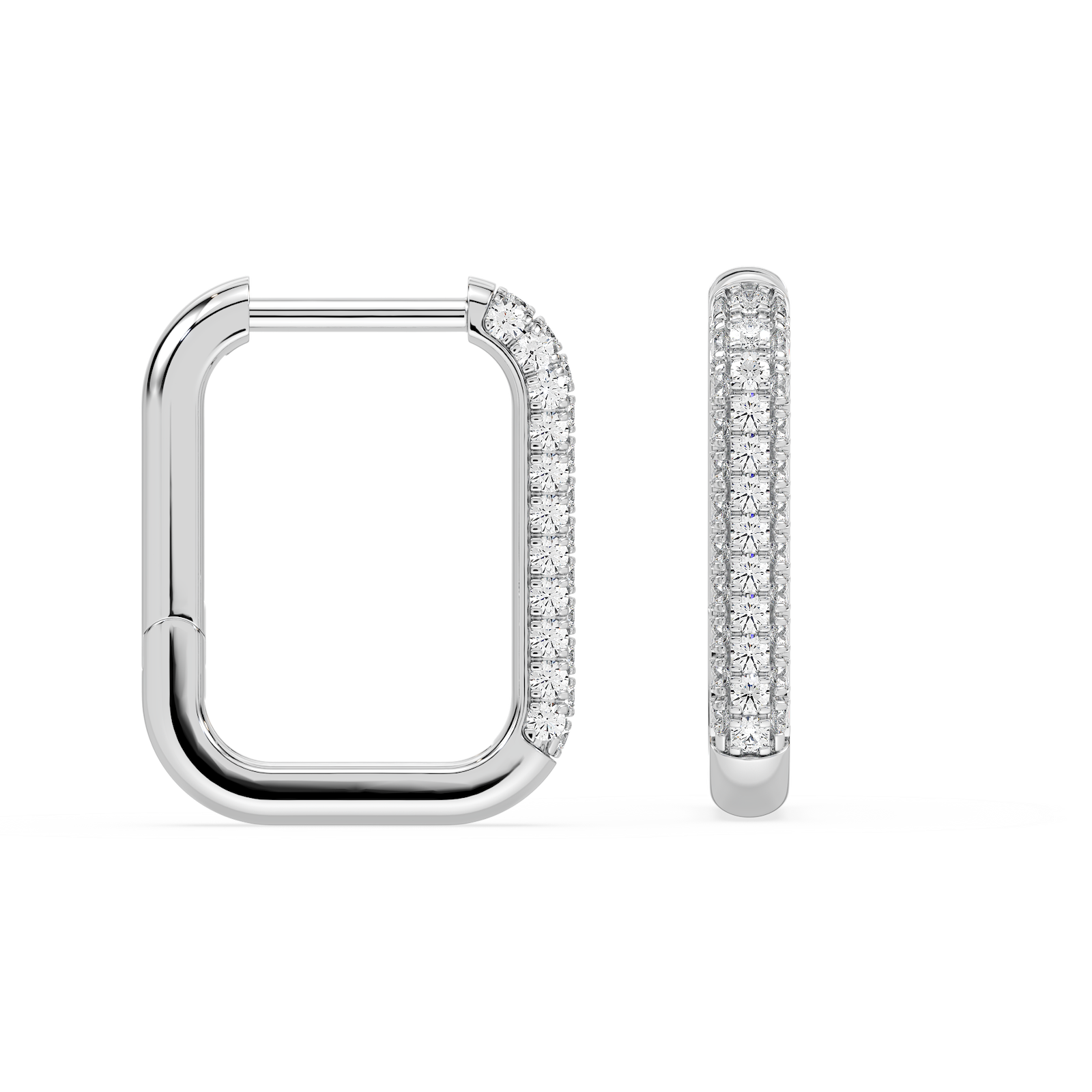 Pave Rectangle Hoop Earrings with 0.20ctw Round Cut Lab-Grown Diamonds in 14K White Gold