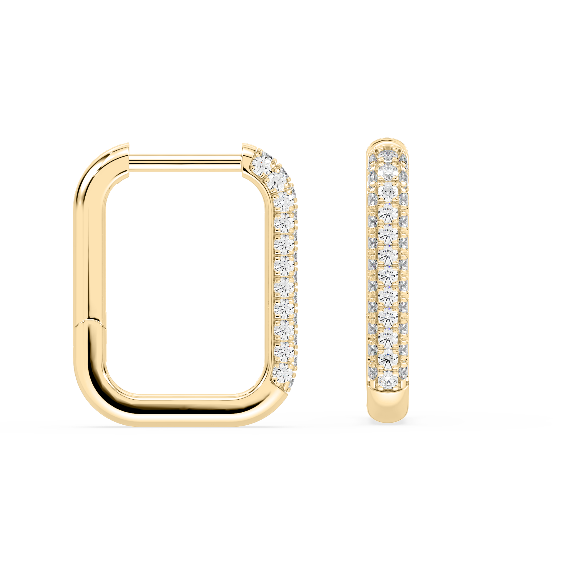 Pave Rectangle Hoop Earrings with 0.20ctw Round Cut Lab-Grown Diamonds in 14K Yellow Gold