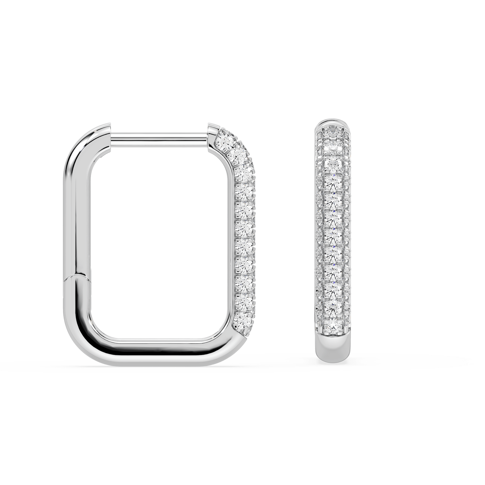 Pave Rectangle Hoop Earrings with 0.20ctw Round Cut Lab-Grown Diamonds in 14K White Gold