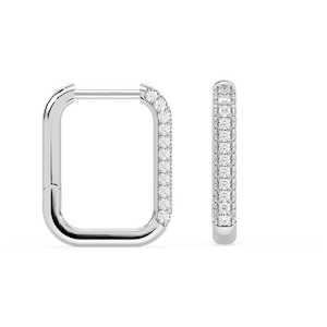 Pave Rectangle Hoop Earrings with 0.20ctw Round Cut Lab-Grown Diamonds in 14K White Gold