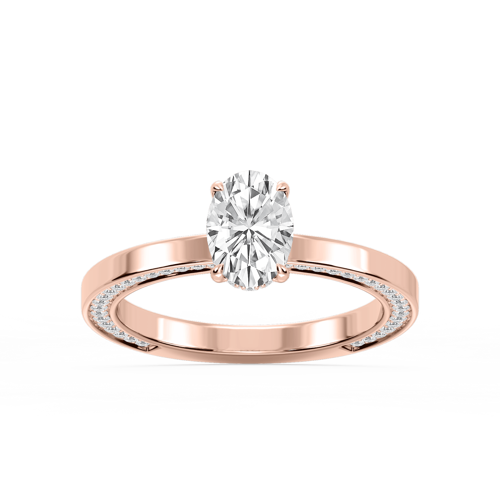 Payton Oval Lab Grown Diamond Pave Profile Side Stone Engagement Ring