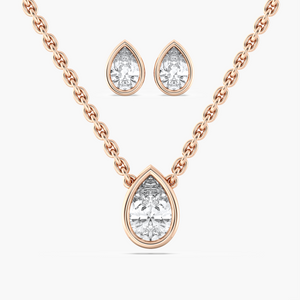 Pear Cut Bezel Pendant and Earrings Set