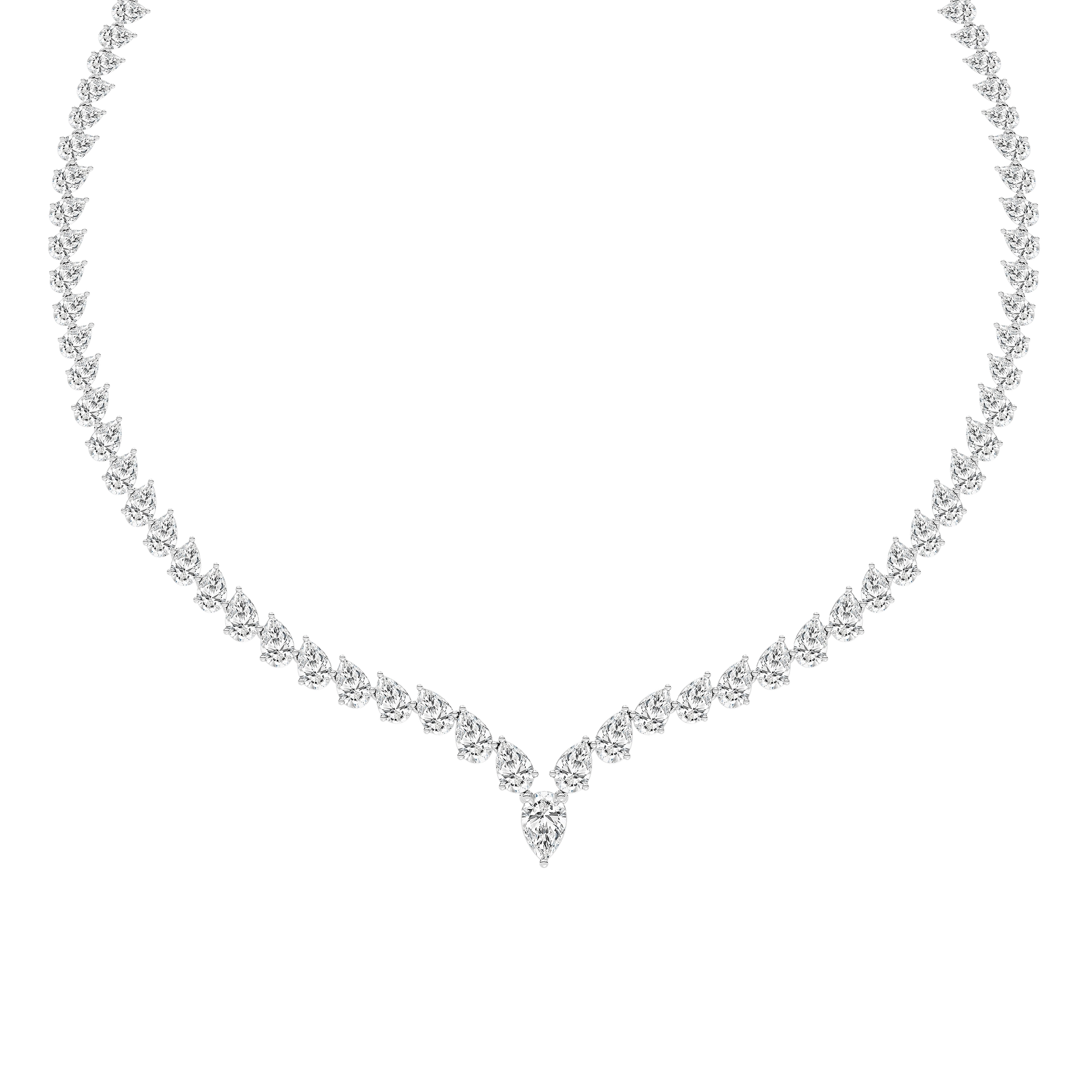 40 ctw Pear Lab Grown Diamond Chevron Tennis Necklace - 18 Inches - Signature Collection