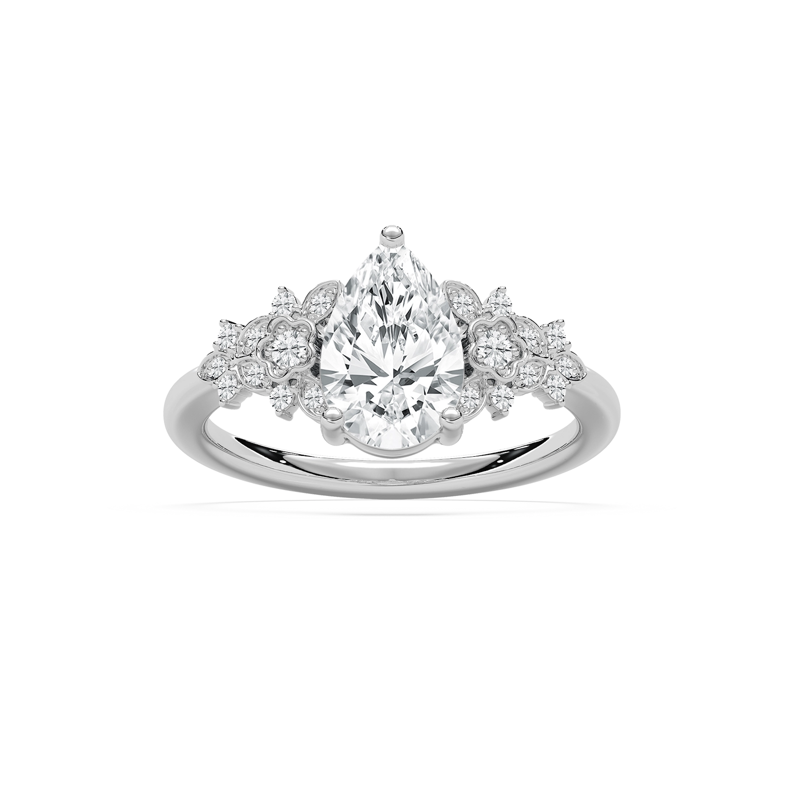 Pear Floral Engagement Ring in Rose Gold