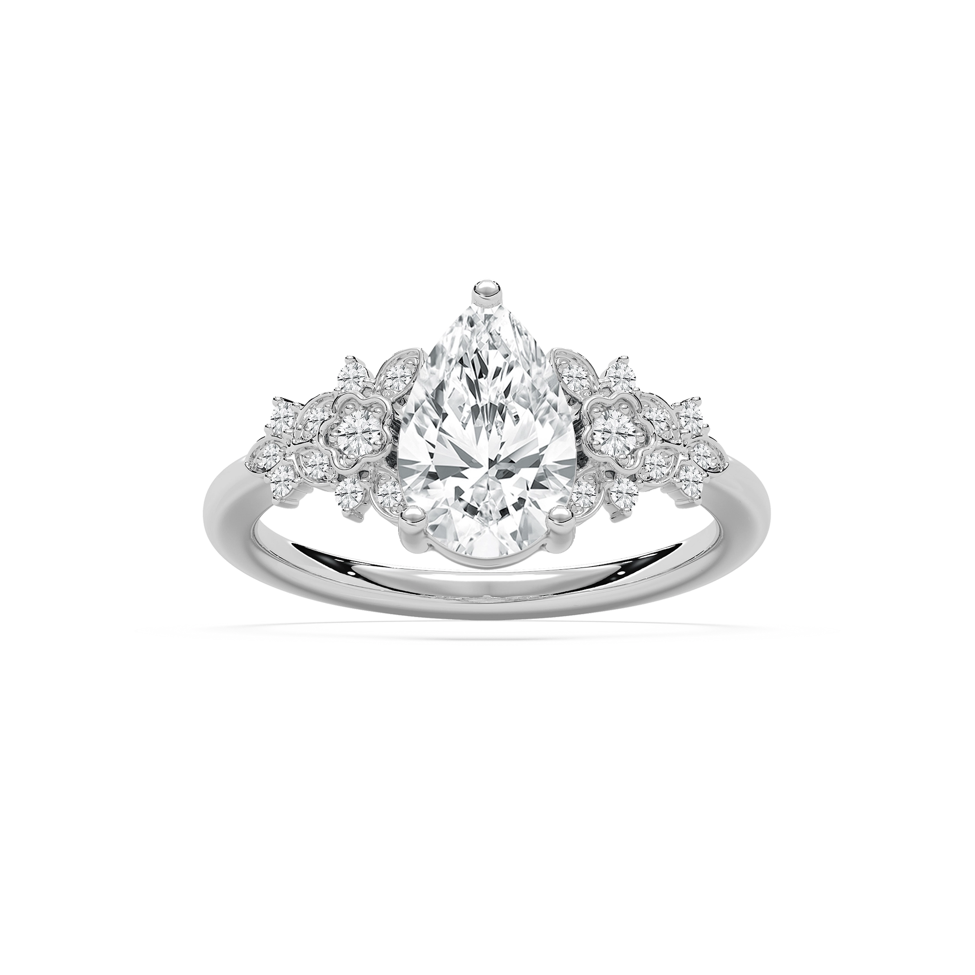 Pear Floral Engagement Ring in Rose Gold