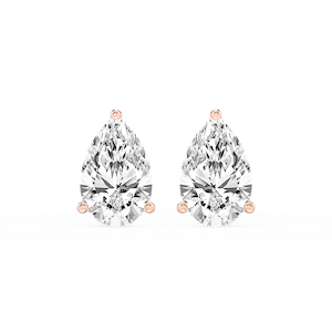 Pear Lab Grown Diamond Classic Three Prong Martini Threaded Stud Earrings
