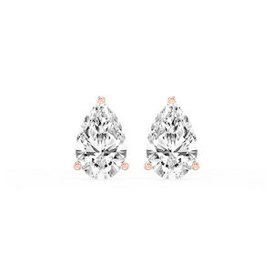 Pear Lab Grown Diamond Classic Three Prong Martini Threaded Stud Earrings