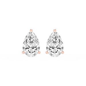 Pear Lab Grown Diamond Classic Three Prong Martini Threaded Stud Earrings