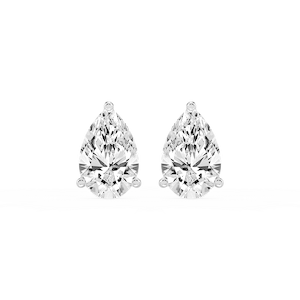 Pear Lab Grown Diamond Classic Three Prong Martini Threaded Stud Earrings