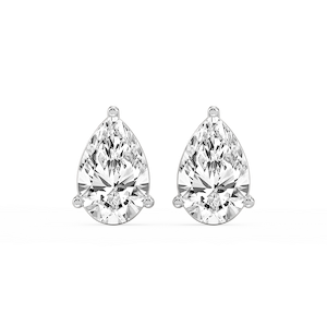 Pear Lab Grown Diamond Three Prong Basket Stud Earrings