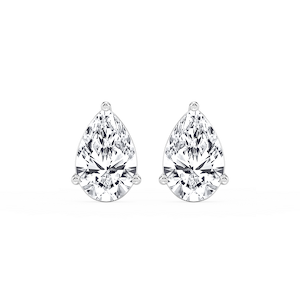 Pear Lab Grown Diamond Three Prong Basket Stud Earrings