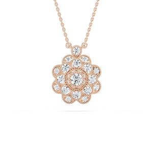 3/4 ctw Round Lab Grown Diamond Beaded Peony Pendant  - 18 Inches