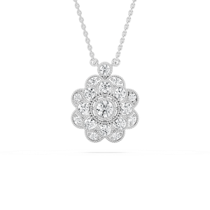 3/4 ctw Round Lab Grown Diamond Beaded Peony Pendant  - 18 Inches