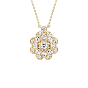 3/4 ctw Round Lab Grown Diamond Beaded Peony Pendant  - 18 Inches