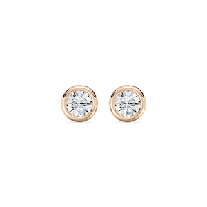 Round Lab Grown Diamond Petite Three Prong Martini Bezel Stud Earrings