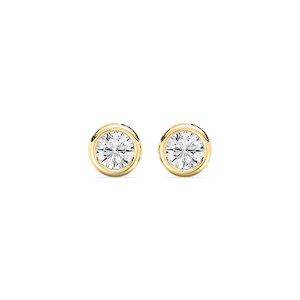 Round Lab Grown Diamond Petite Three Prong Martini Bezel Stud Earrings