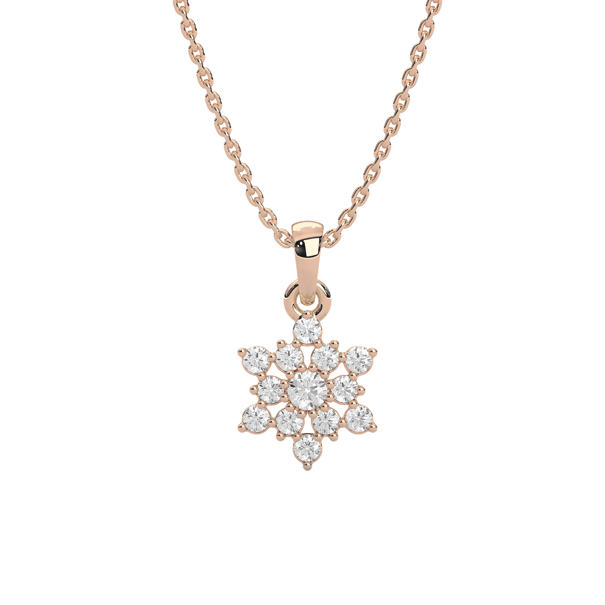 1/4 ctw Round Lab Grown Diamond Petite Snowflake Pendant  - 18 Inches