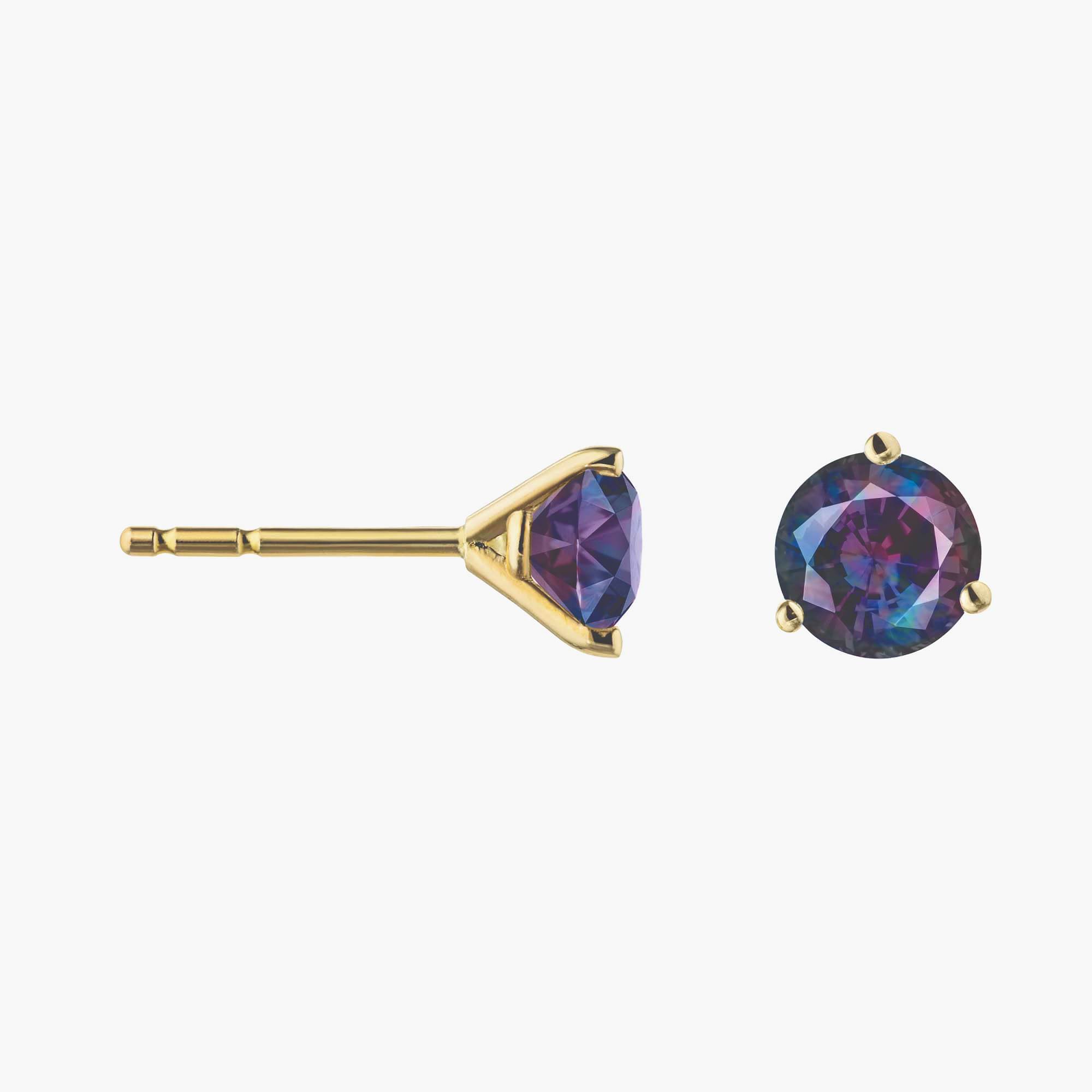 Alexandrite Martini Studs with Round Cut 2.00ct in 14K Yellow Gold