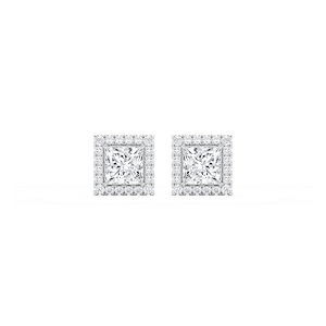 Princess Lab Grown Diamond Four Prong Basket Halo Stud Earrings