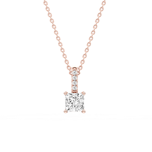 Princess Lab Grown Diamond Pave Bail Solitaire Pendant - 16 to 18 Inches