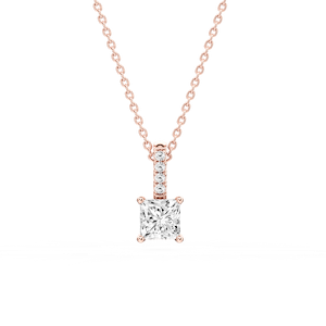 Princess Lab Grown Diamond Pave Bail Solitaire Pendant - 16 to 18 Inches