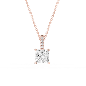 Princess Lab Grown Diamond Pave Bail Solitaire Pendant - 16 to 18 Inches
