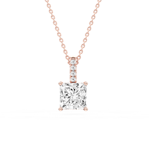 Princess Lab Grown Diamond Pave Bail Solitaire Pendant - 16 to 18 Inches