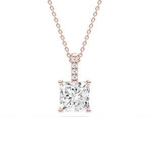 Princess Lab Grown Diamond Pave Bail Solitaire Pendant - 16 to 18 Inches