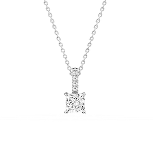 Princess Lab Grown Diamond Pave Bail Solitaire Pendant - 16 to 18 Inches