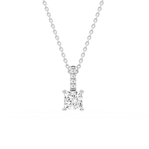 Princess Lab Grown Diamond Pave Bail Solitaire Pendant - 16 to 18 Inches