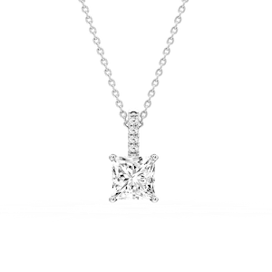 Princess Lab Grown Diamond Pave Bail Solitaire Pendant - 16 to 18 Inches