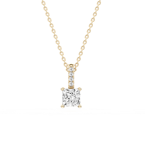 Princess Lab Grown Diamond Pave Bail Solitaire Pendant - 16 to 18 Inches