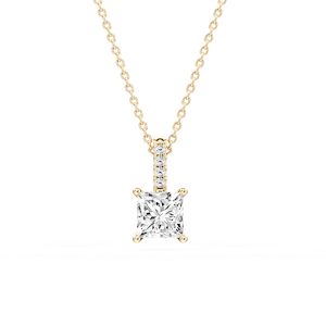 Princess Lab Grown Diamond Pave Bail Solitaire Pendant - 16 to 18 Inches