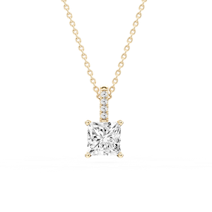 Princess Lab Grown Diamond Pave Bail Solitaire Pendant - 16 to 18 Inches