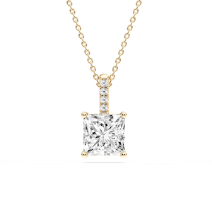 Princess Lab Grown Diamond Pave Bail Solitaire Pendant - 16 to 18 Inches