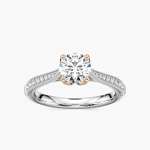 Quimby Round Lab Grown Diamond Milgrain Tulip Side Stone Engagement Ring