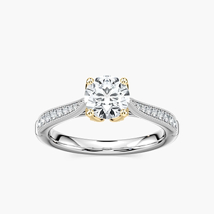 Quimby Round Lab Grown Diamond Milgrain Tulip Side Stone Engagement Ring