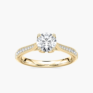 Quimby Round Lab Grown Diamond Milgrain Tulip Side Stone Engagement Ring