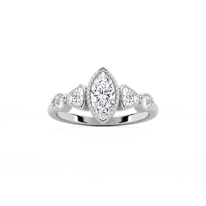 Quinn 1 ¹⁄₄ ctw Marquise Lab Grown Diamond Textured Bezel Side Stone Engagement Ring