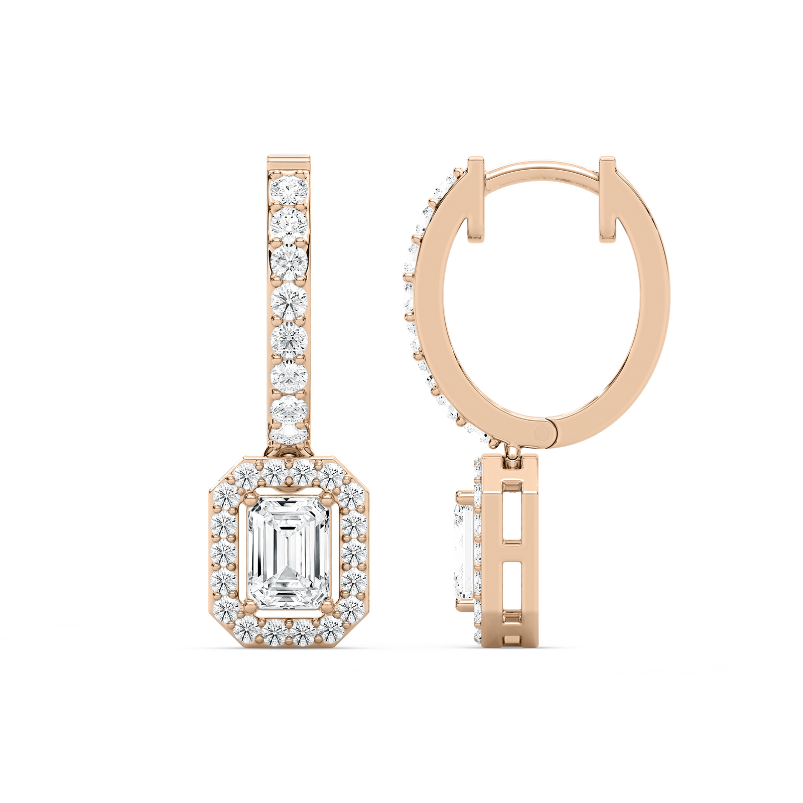 1 1/2 ctw Emerald Lab Grown Diamond Halo Drop Earrings