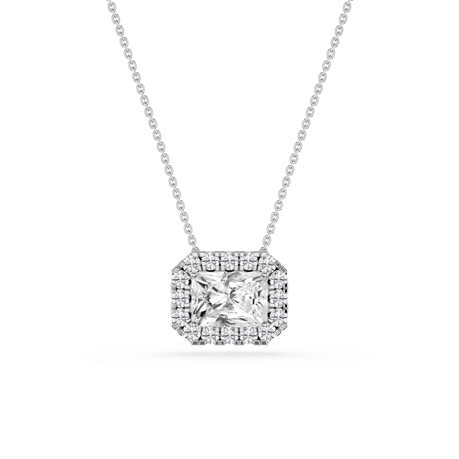 Radiant Lab Grown Diamond East West Halo Slide Pendant - 16 to 18 Inches