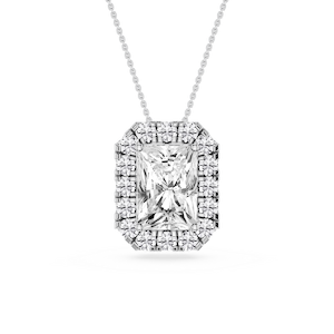 Radiant Lab Grown Diamond Halo Slide Pendant - 16 to 18 Inches