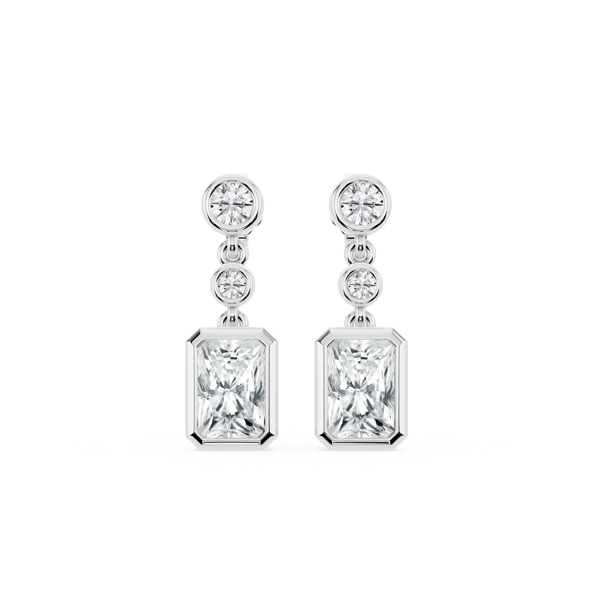 2 ¼ ctw Radiant Lab Grown Diamond Three Stone Drop Earrings