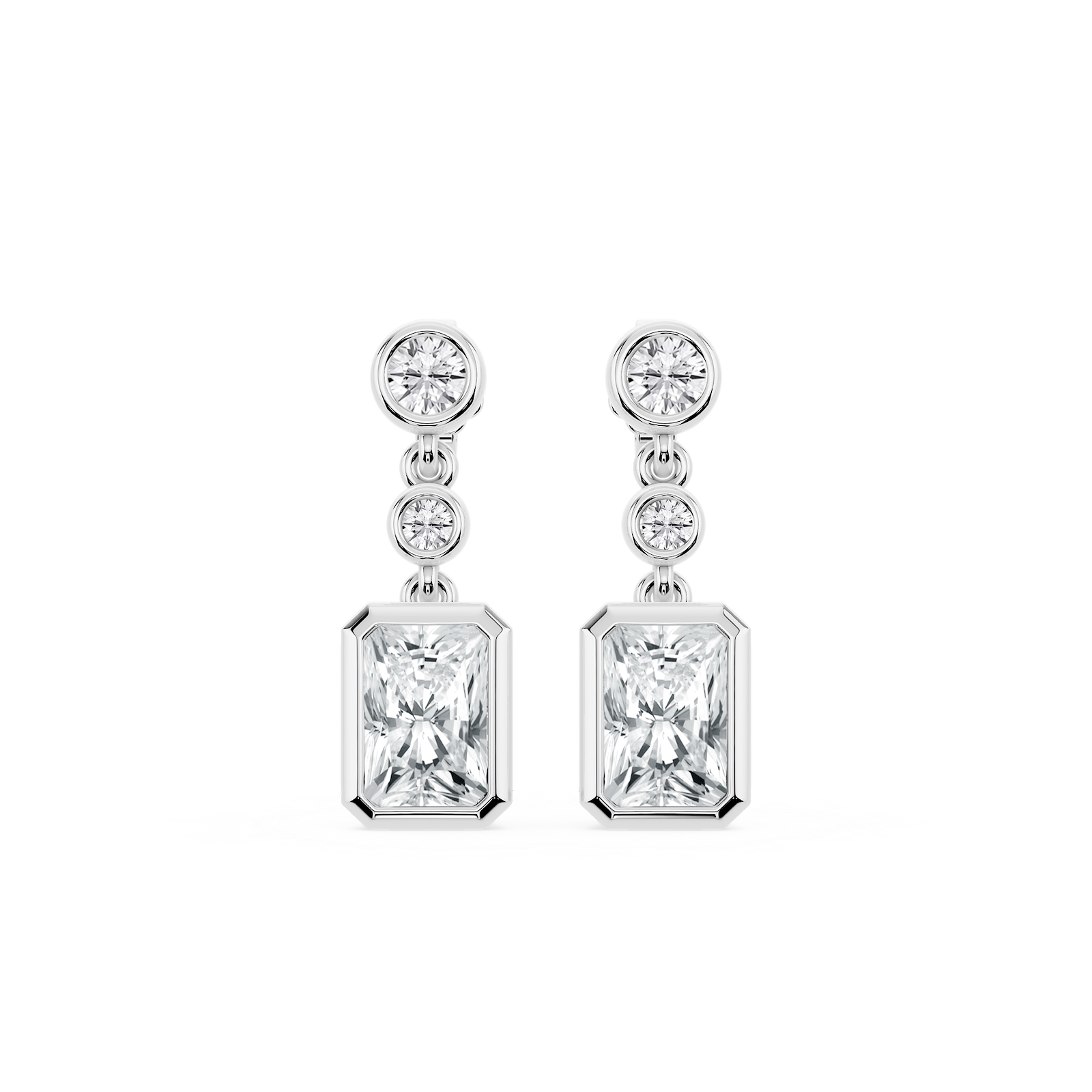 2 ¼ ctw Radiant Lab Grown Diamond Three Stone Drop Earrings