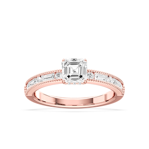 Rhianna Asscher Lab Grown Diamond Milgrain Channel Hidden Halo Engagement Ring