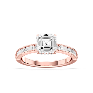 Rhianna Asscher Lab Grown Diamond Milgrain Channel Hidden Halo Engagement Ring